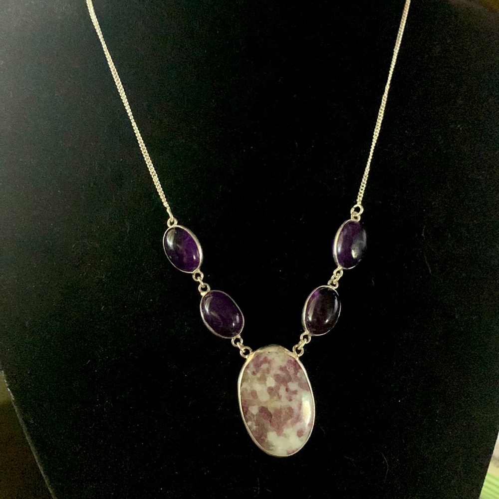 NEW Lapidolite purple quartz silver artisan handcrafted necklace - Picture 5 of 7